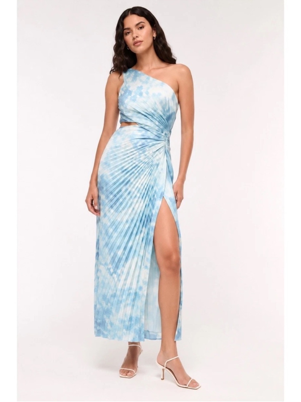 Abercrombie & Fitch Light Blue One-Shoulder Pleated Maxi Dress